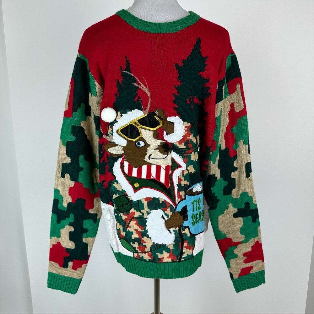 Celebrate Together Mens Camouflage Deer Ugly Christmas Sweater Size Medium